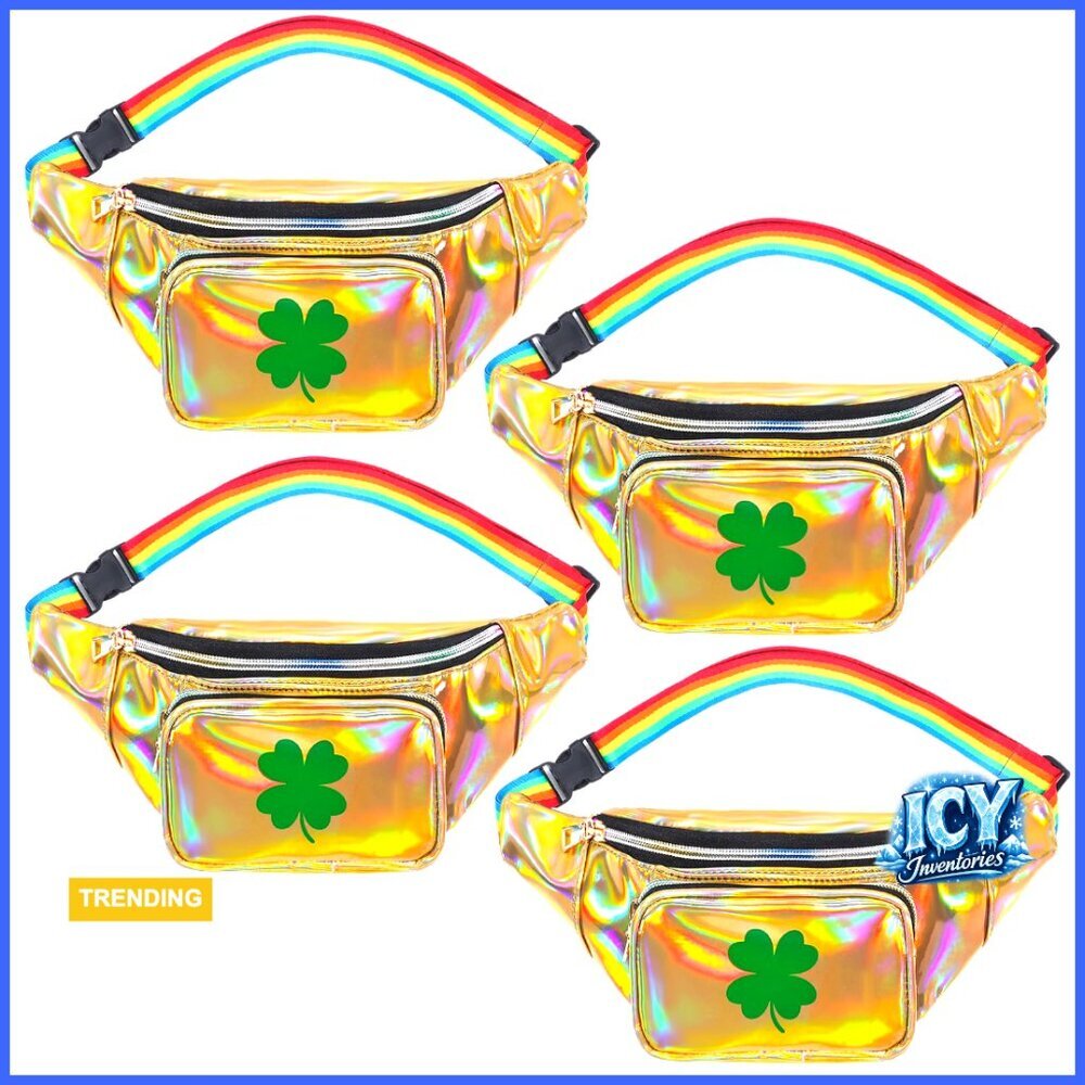 4 Pcs Polyester Holographic Fanny Packs Waist Bags with Adjustable Belt